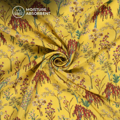 Mustard Leaf Digital Print Viscose Muslin Fabric