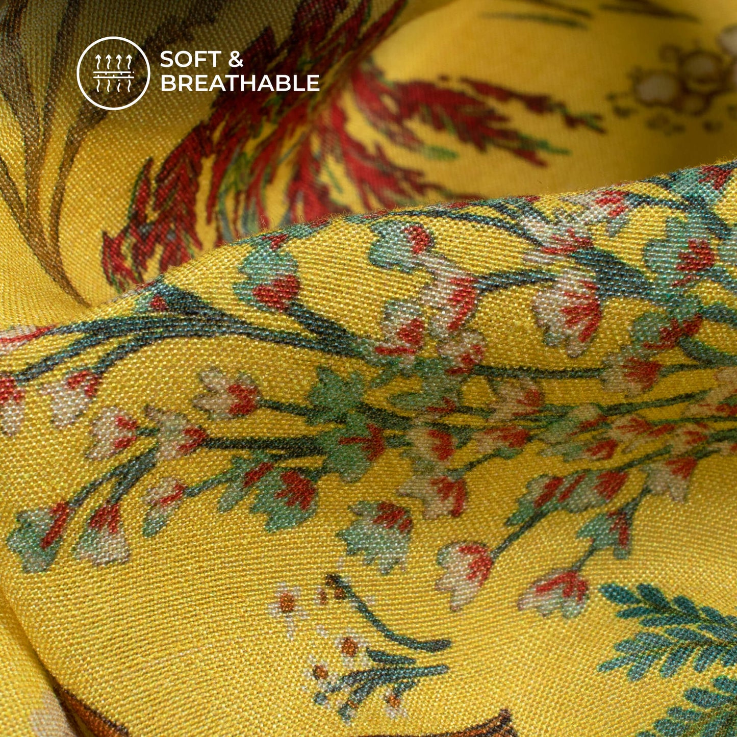 Mustard Leaf Digital Print Viscose Muslin Fabric