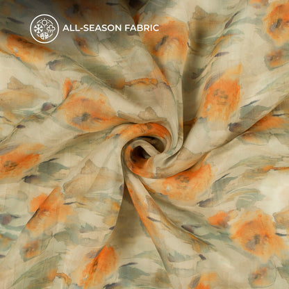 Tiger Orange Floral Digital Print Pure Organza Fabric