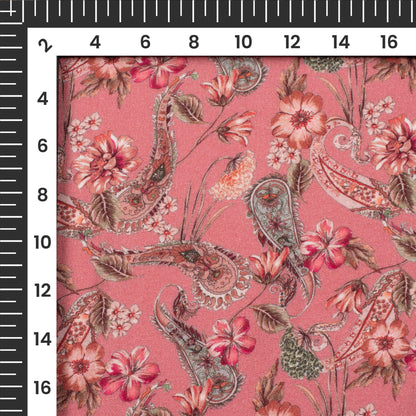 Punch Pink Floral Digital Print Viscose Rayon Fabric(Width 58 Inches)