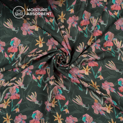 Shadow Gray Floral Digital Print Viscose Rayon Fabric(Width 58 Inches)