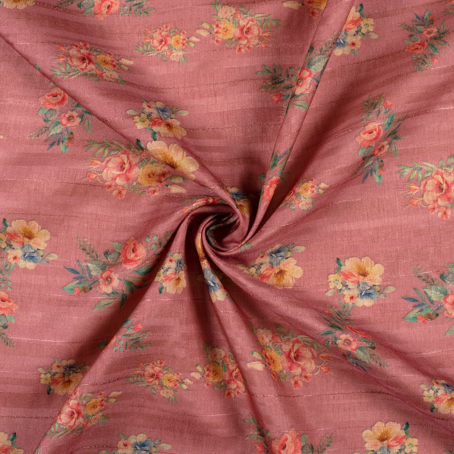 Rouge Pink Floral Digital Print Art Tusser Fabric