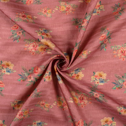 Rouge Pink Floral Digital Print Art Tusser Fabric