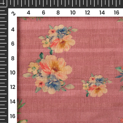 Rouge Pink Floral Digital Print Art Tusser Fabric