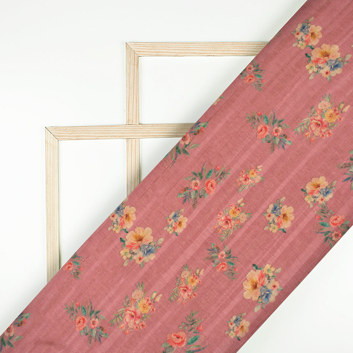 Rouge Pink Floral Digital Print Art Tusser Fabric