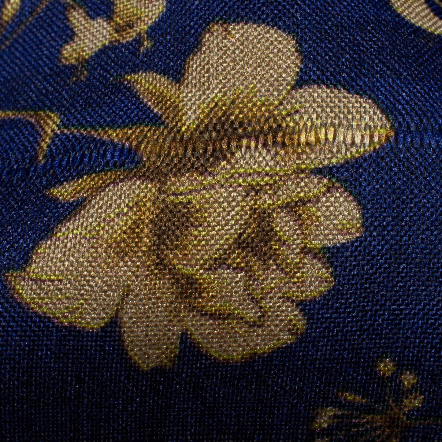Royal Blue Floral Digital Print Art Tusser Fabric