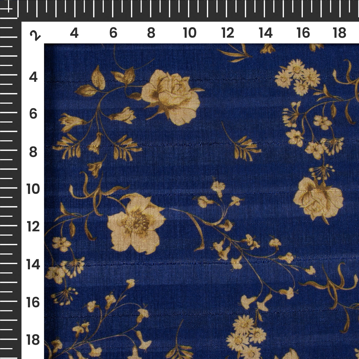 Royal Blue Floral Digital Print Art Tusser Fabric