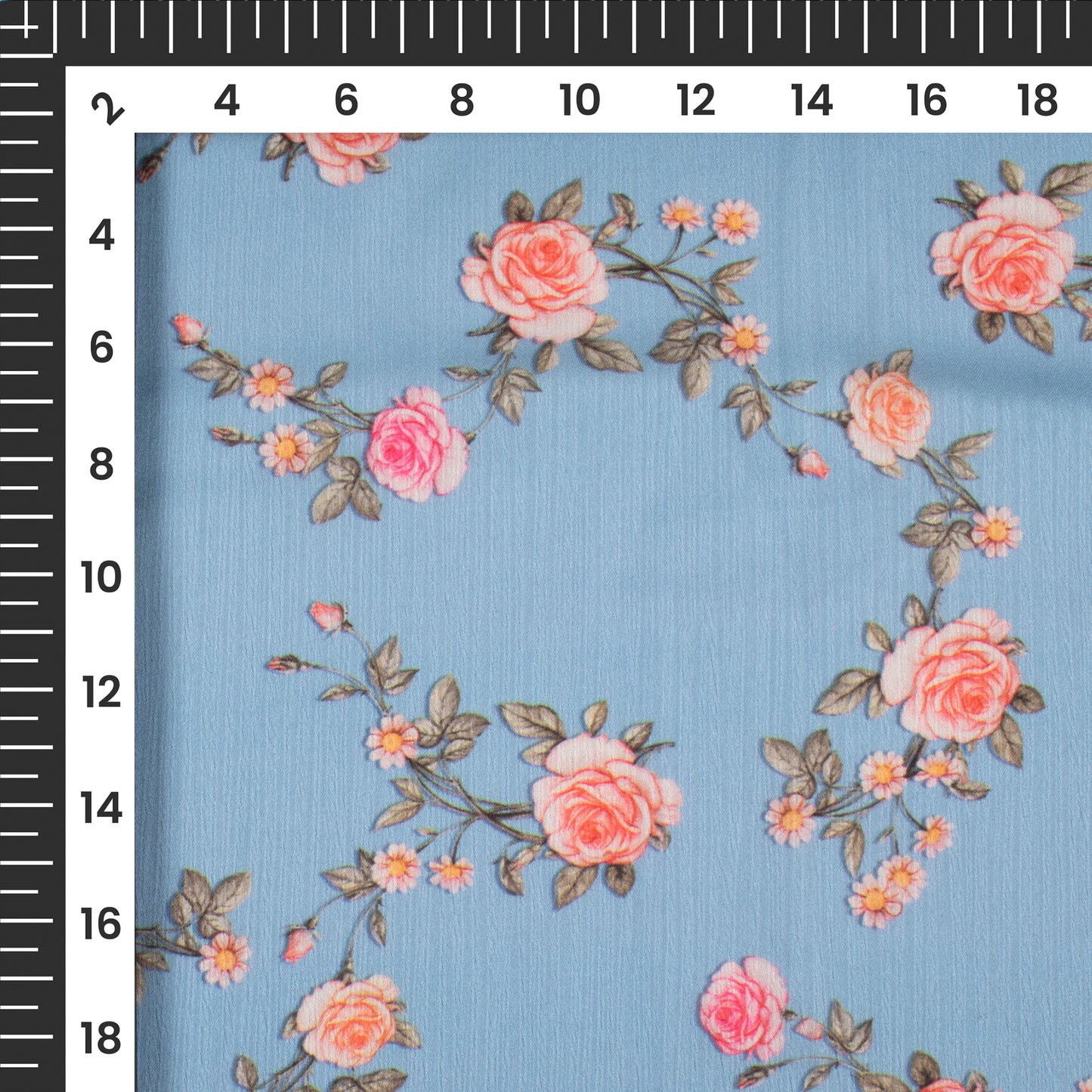 Baby Blue Floral Digital Print Chiffon Satin Fabric