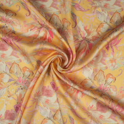 Pastle Yellow Floral Digital Print Chiffon Satin Fabric