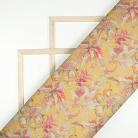 Pastle Yellow Floral Digital Print Chiffon Satin Fabric