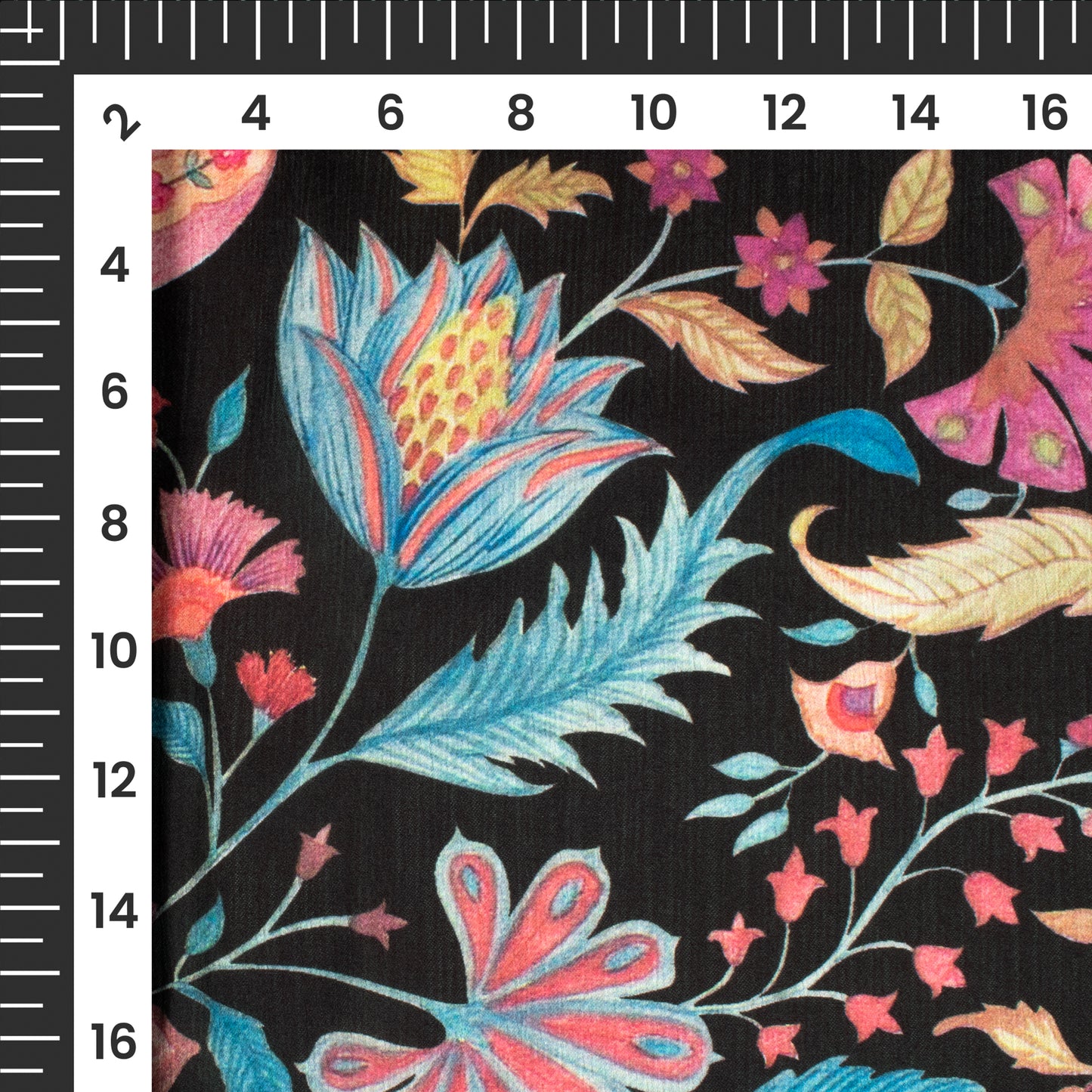 Black Floral Digital Print Chiffon Satin Fabric