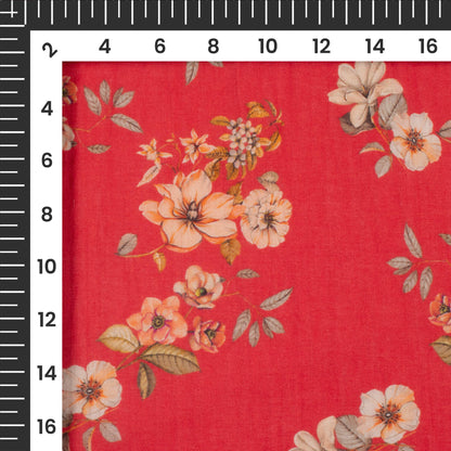 Rose Red Floral Digital Print Pure Cotton Mulmul Fabric