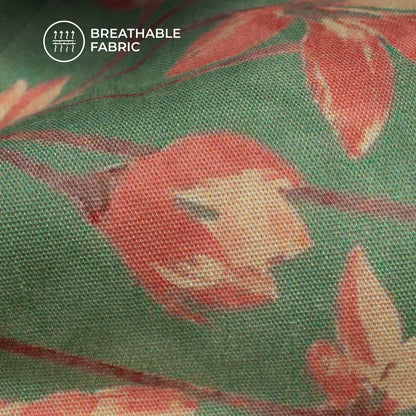 Light Green Floral Digital Print Poplin Fabric (Width 58 Inches)