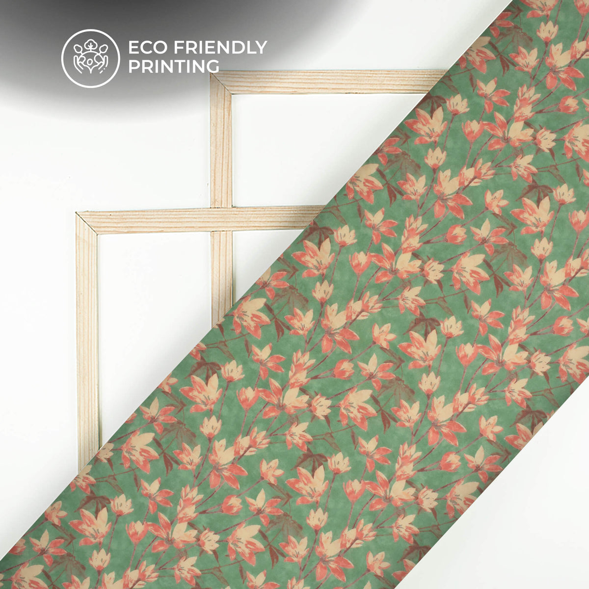 Light Green Floral Digital Print Poplin Fabric (Width 58 Inches)