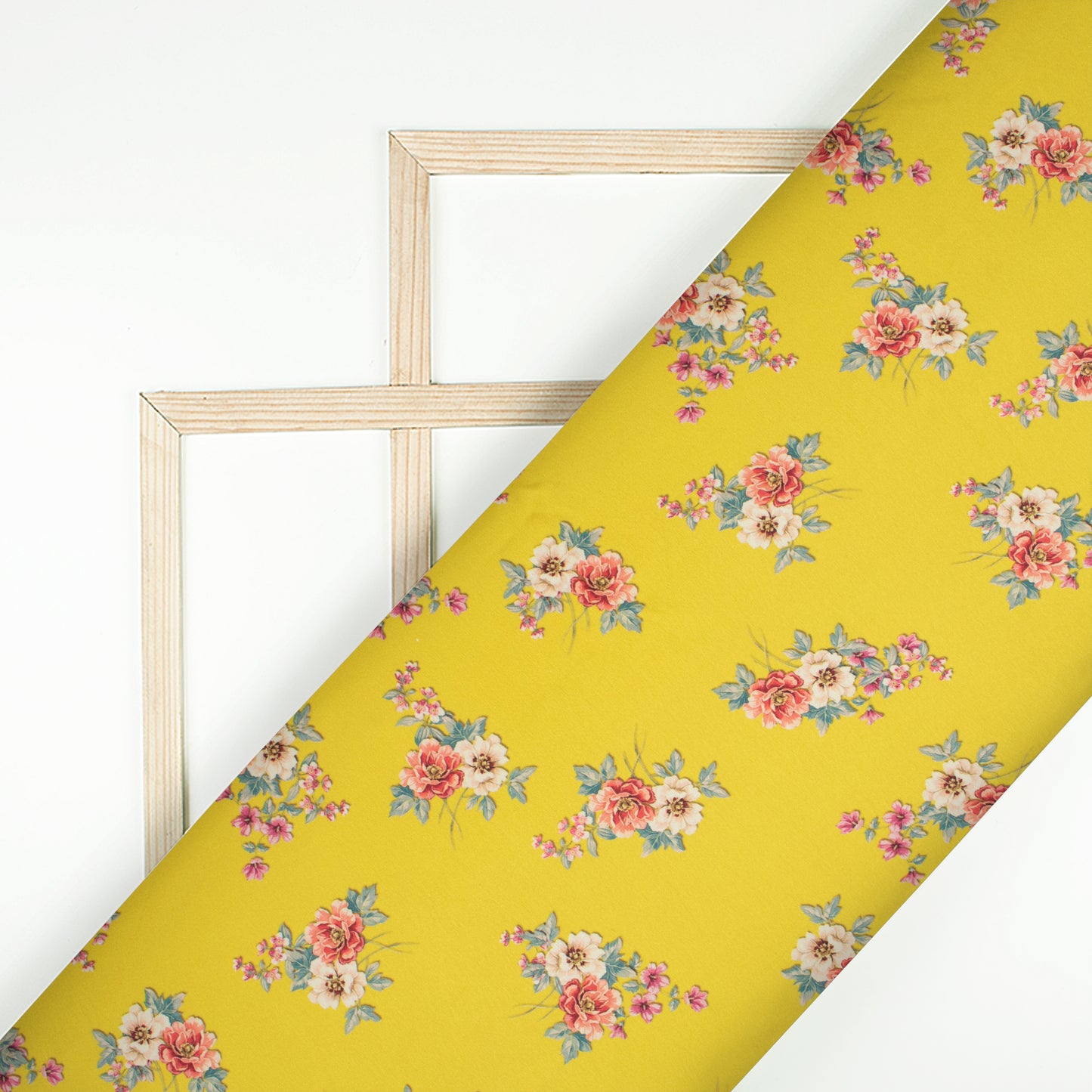 Yellow Floral Digital Print Japan Satin Fabric