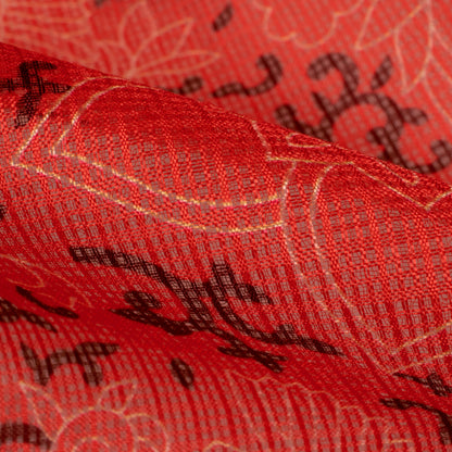 Vermillion Floral Digital Print Kota Doria Fabric