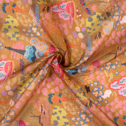 Trendy Quirky Digital Print Kota Doria Fabric