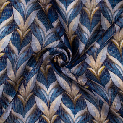 Blue Abstract Digital Print Kota Doria Fabric