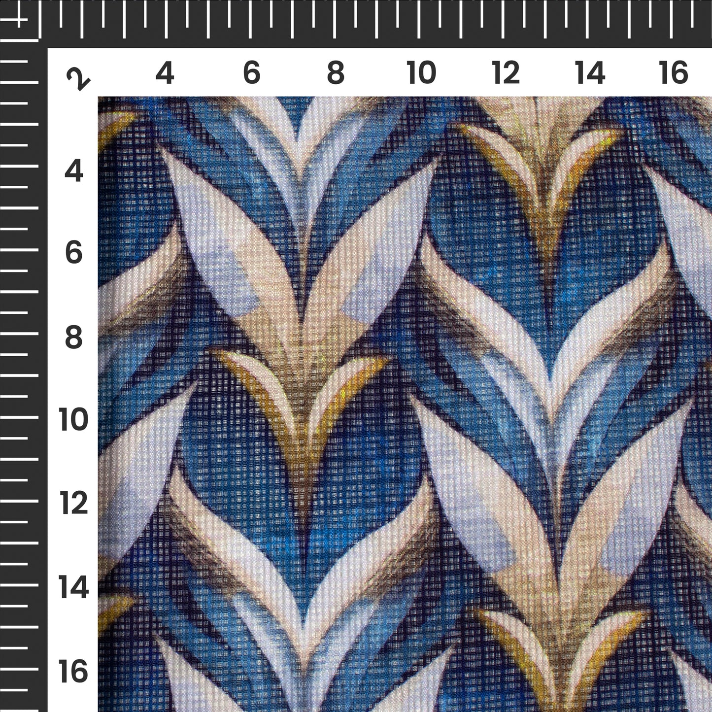 Blue Abstract Digital Print Kota Doria Fabric