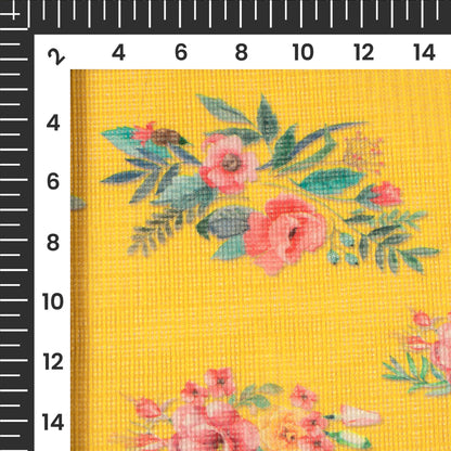 Yellow Floral Digital Print Kota Doria Fabric