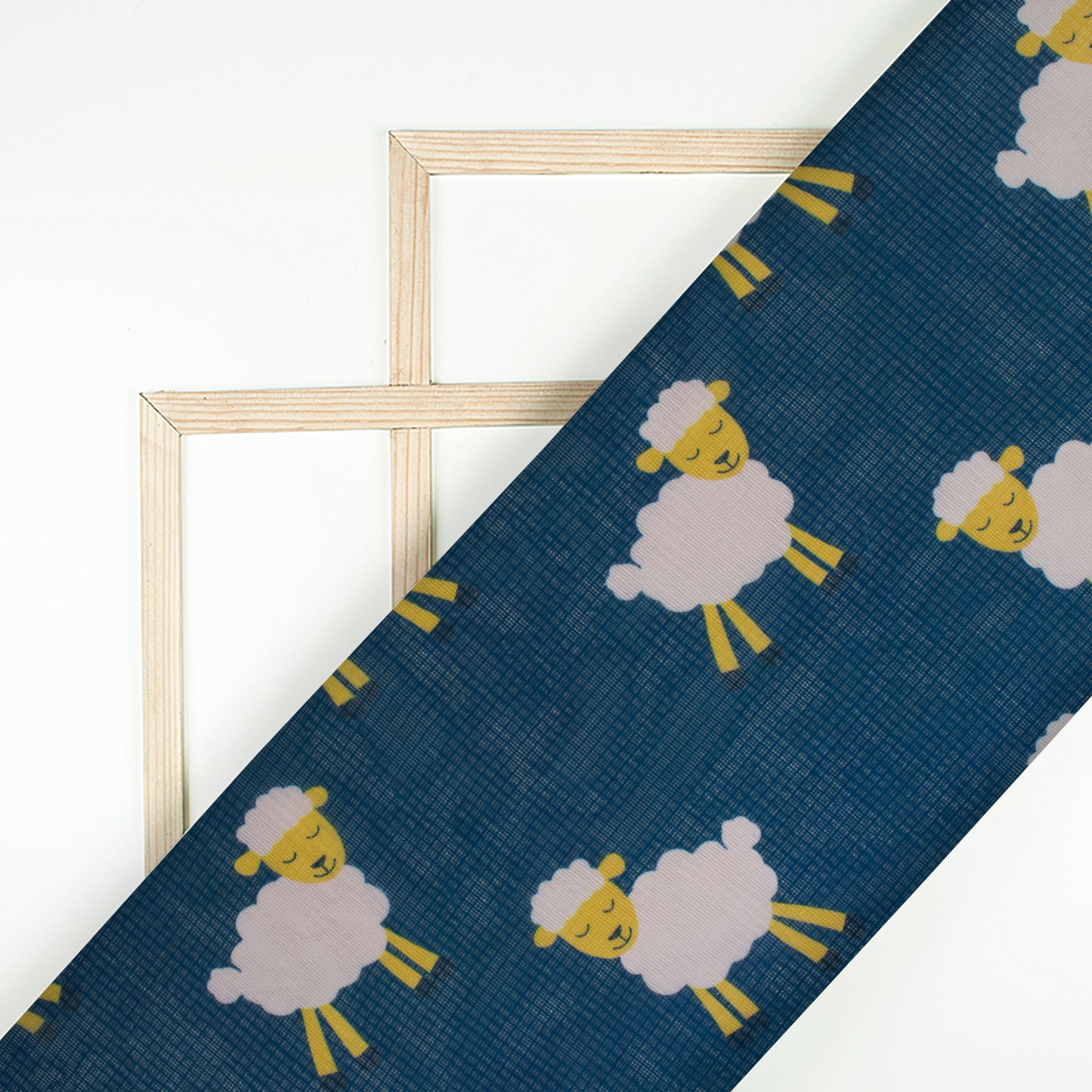 Navy Blue Quirky Digital Print Kota Doria Fabric