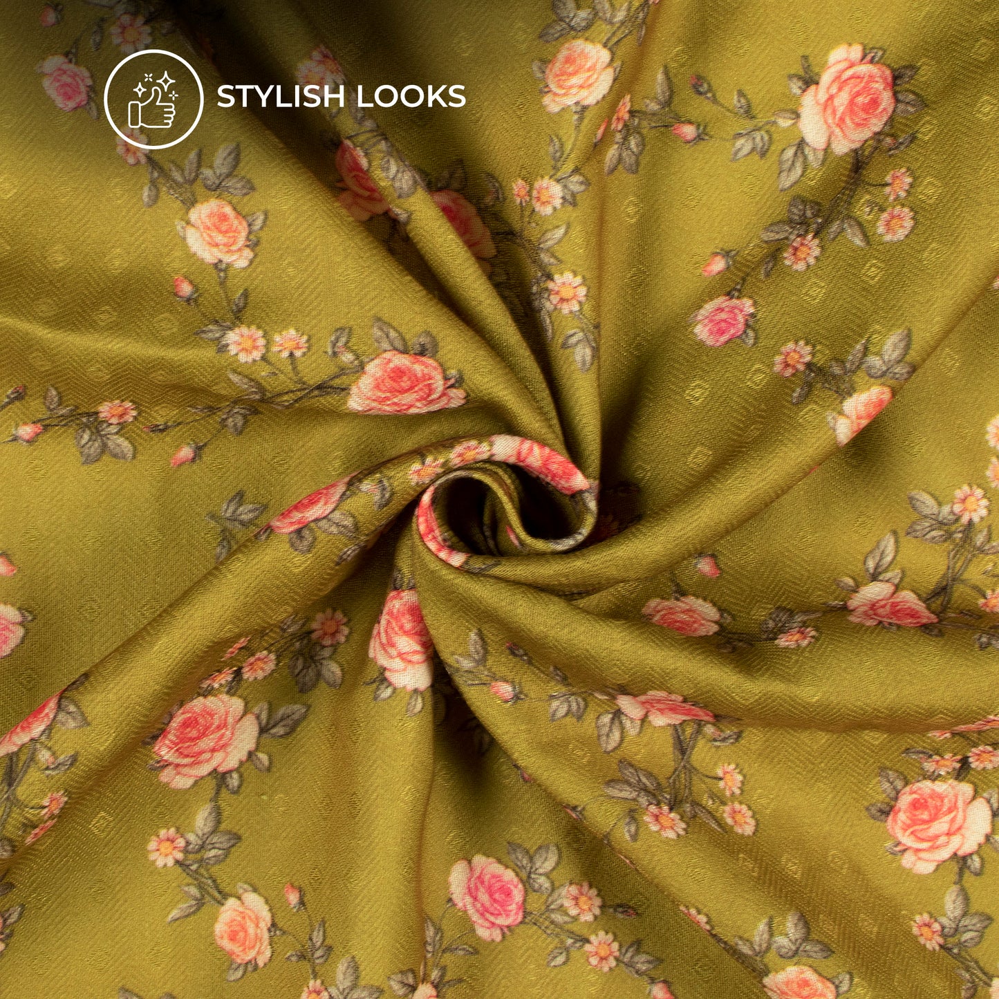 Trendy Olive Floral Digital Print Pasmina Fabric