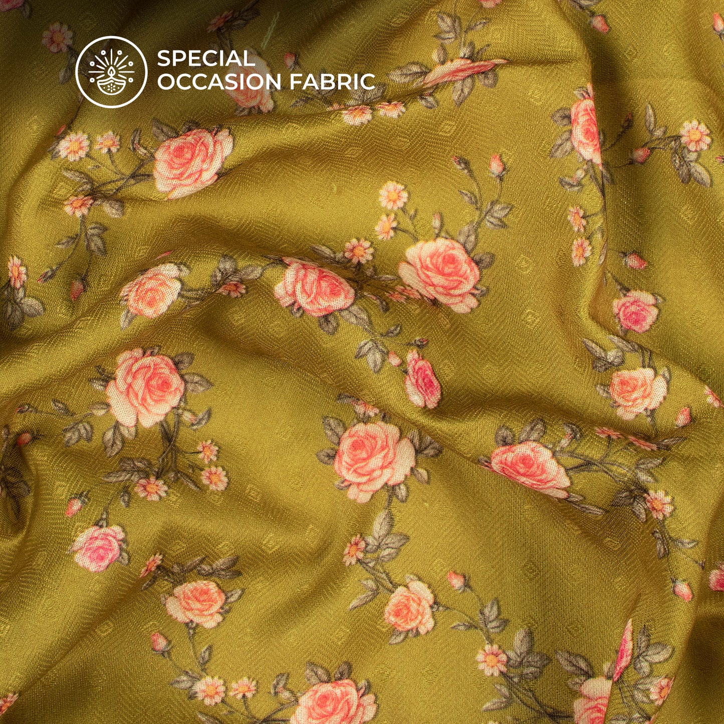 Trendy Olive Floral Digital Print Pasmina Fabric