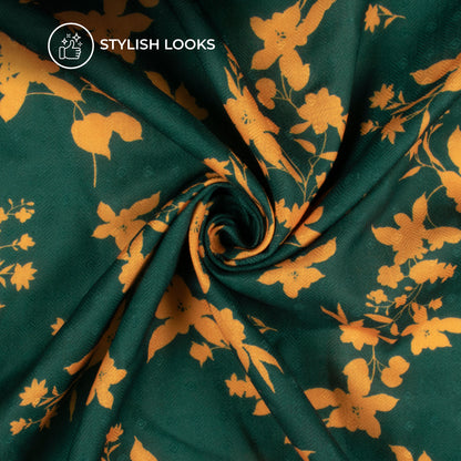 Pine Green Floral Digital Print Pashmina Fabric