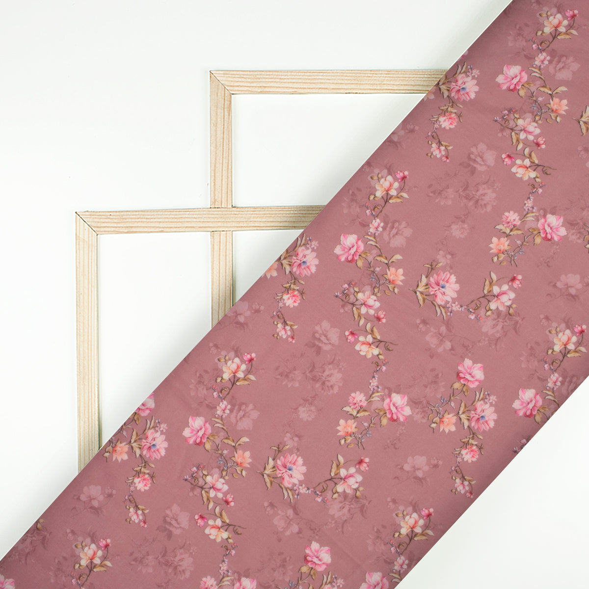 Baby Pink Floral Digital Print Poly Cambric Fabric