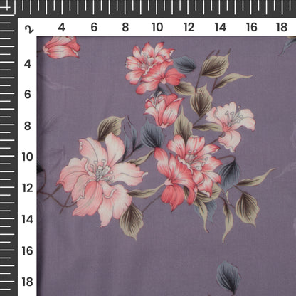 Solid Purple Floral Digital Print Poly Cambric Fabric
