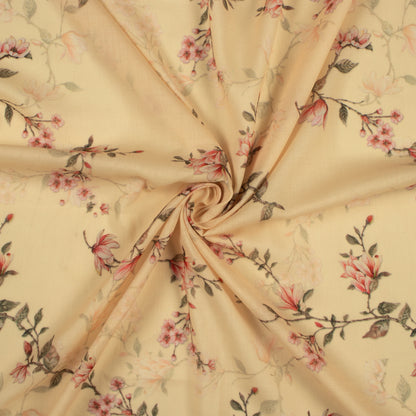 Pastle Yellow Floral Digital Print Poly Cambric Fabric