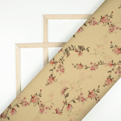 Pastle Yellow Floral Digital Print Poly Cambric Fabric