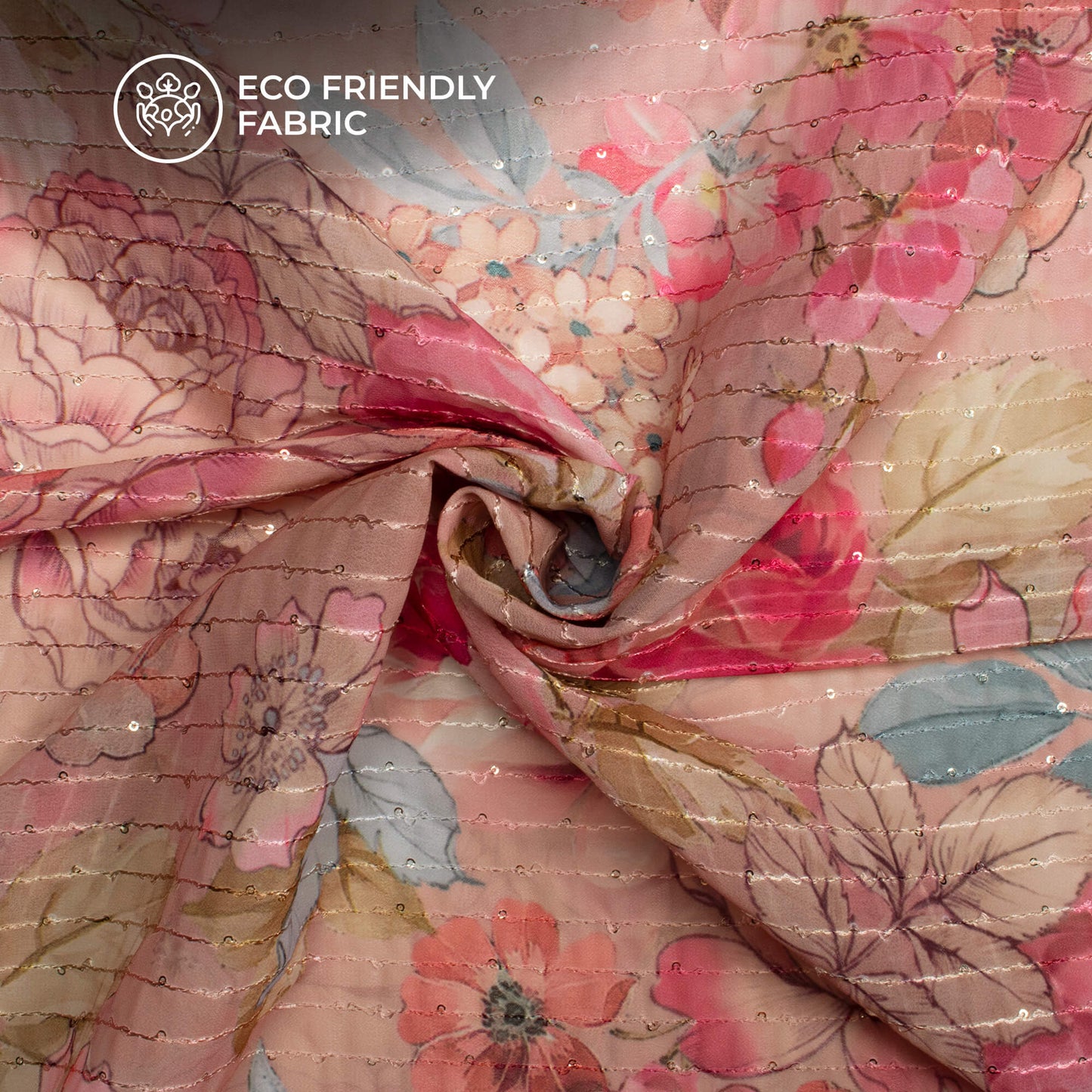 Lovely Floral Digital Print Premium Sequins Georgette Fabric
