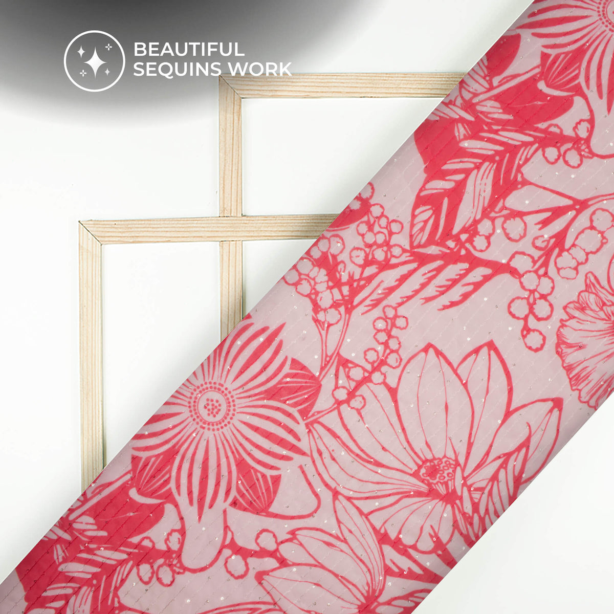 Trendy Red Floral Digital Print Premium Sequins Georgette Fabric
