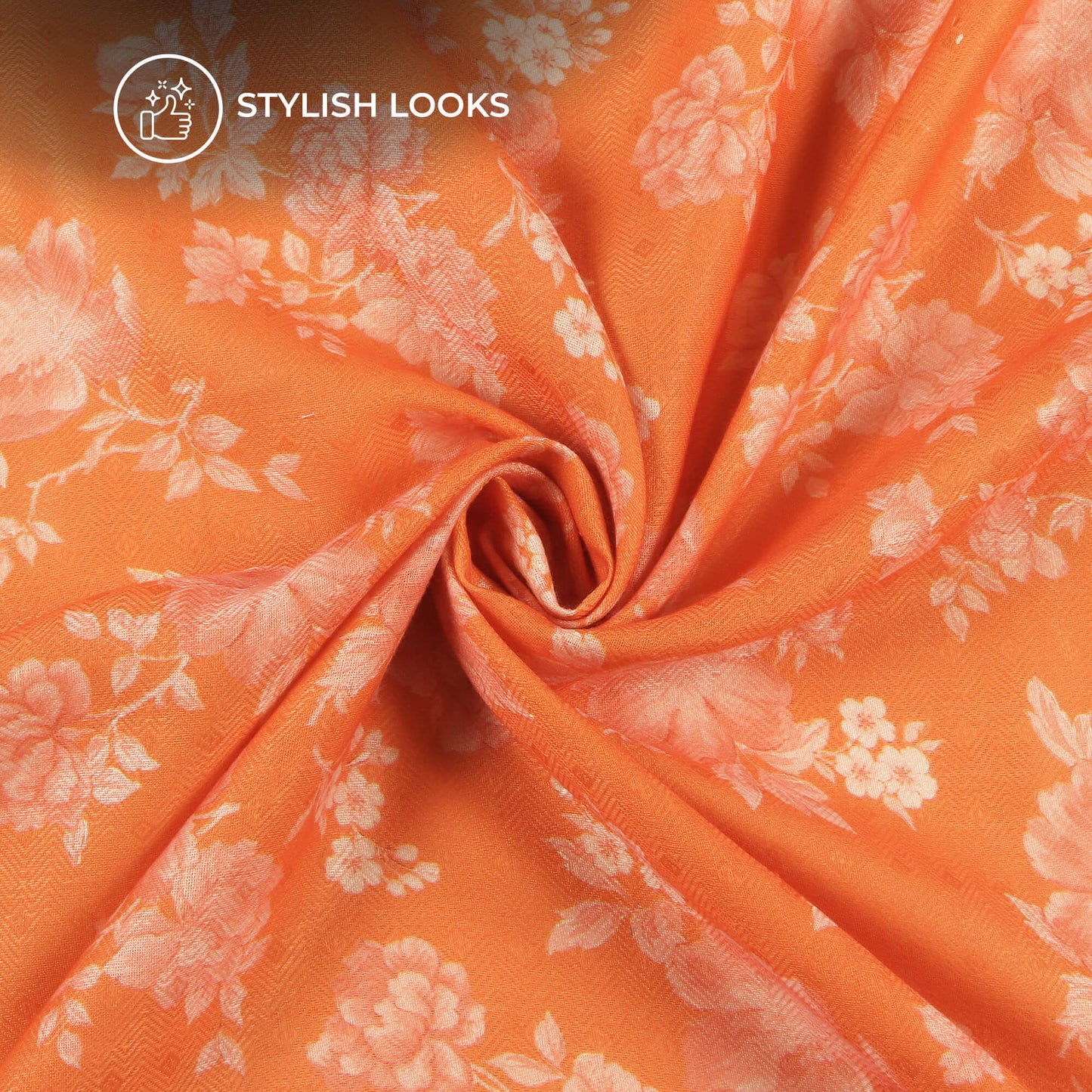 Tiger Orange Floral Digital Print Elegant Blend Pashmina Fabric