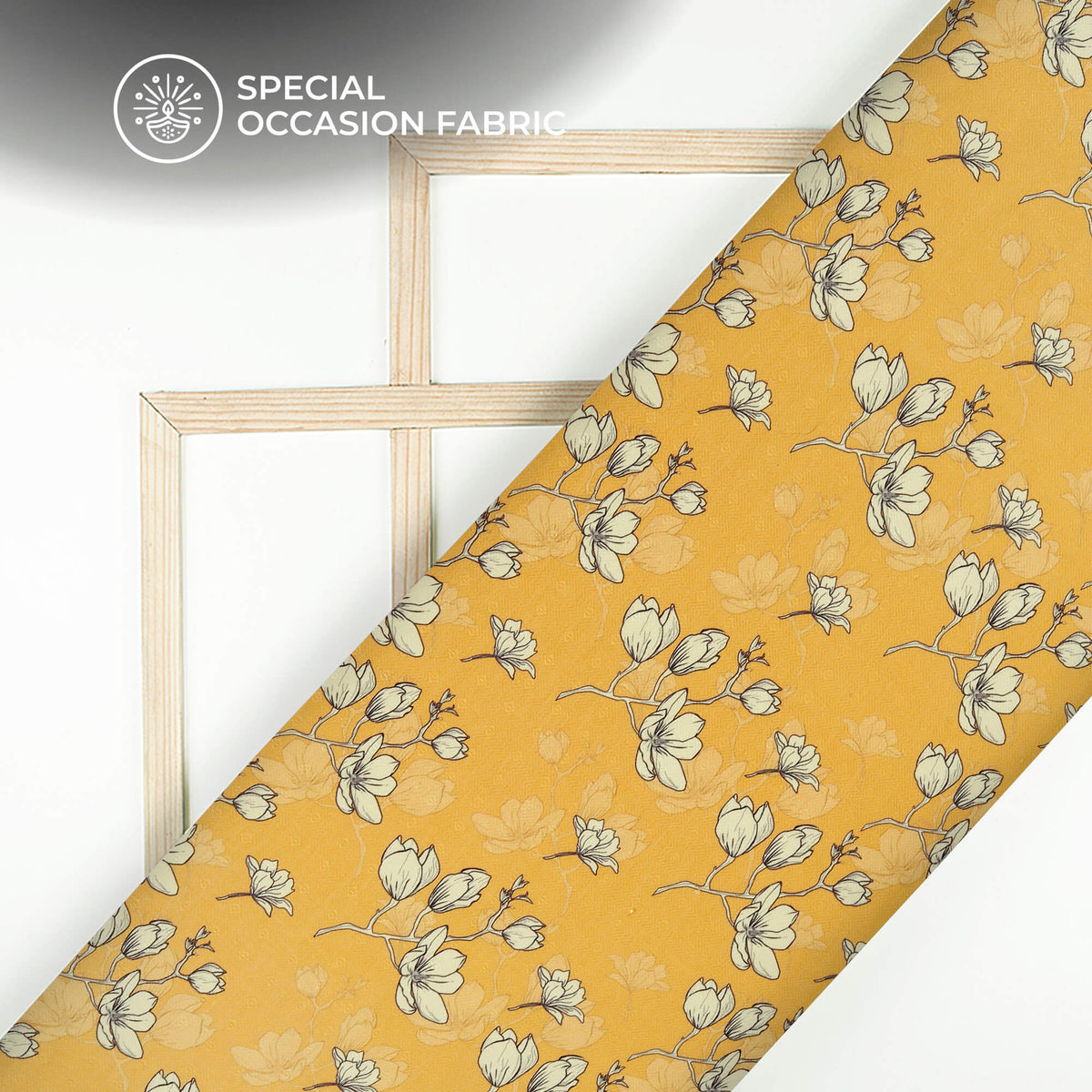 Mustard Yellow Floral Digital Print Elegant Blend Pashmina Fabric