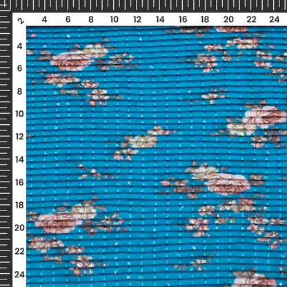 Smart Floral Pleated Sequins Georgette Fabric