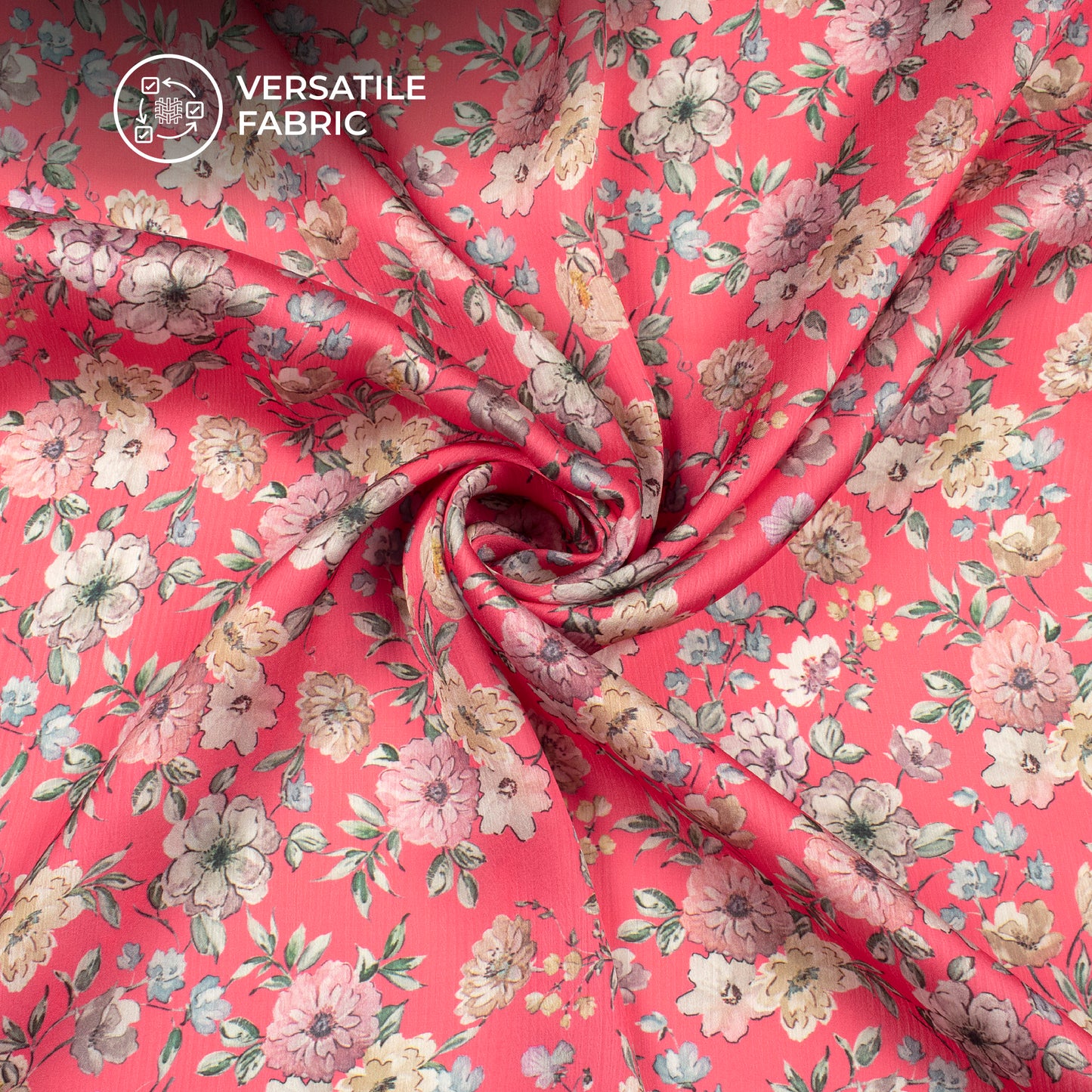 Beautiful Pink Floral Digital Print Chiffon Satin Fabric