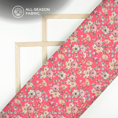 Beautiful Pink Floral Digital Print Chiffon Satin Fabric