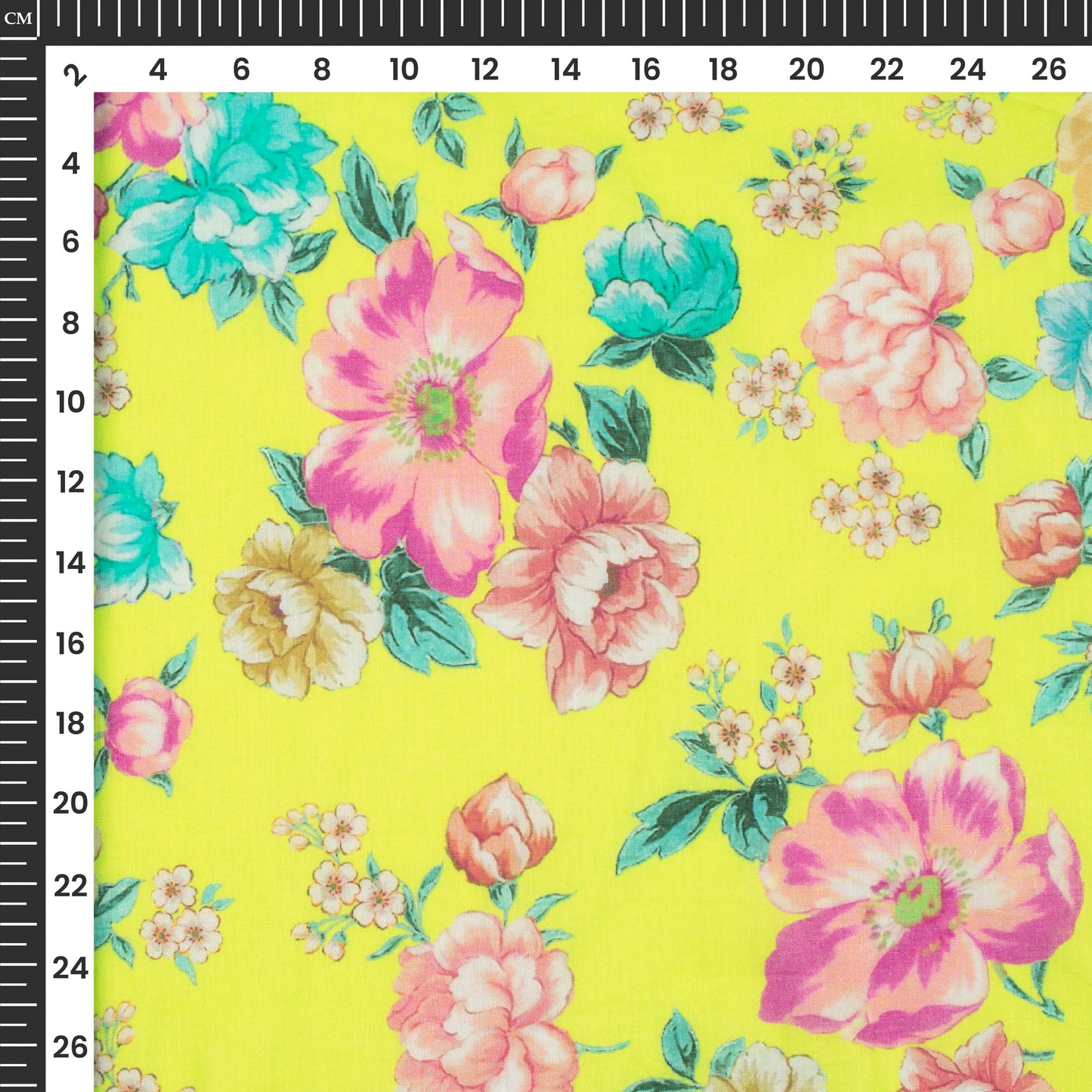 Lemon Yellow Floral Digital Print Pure Cotton Mulmul Fabric