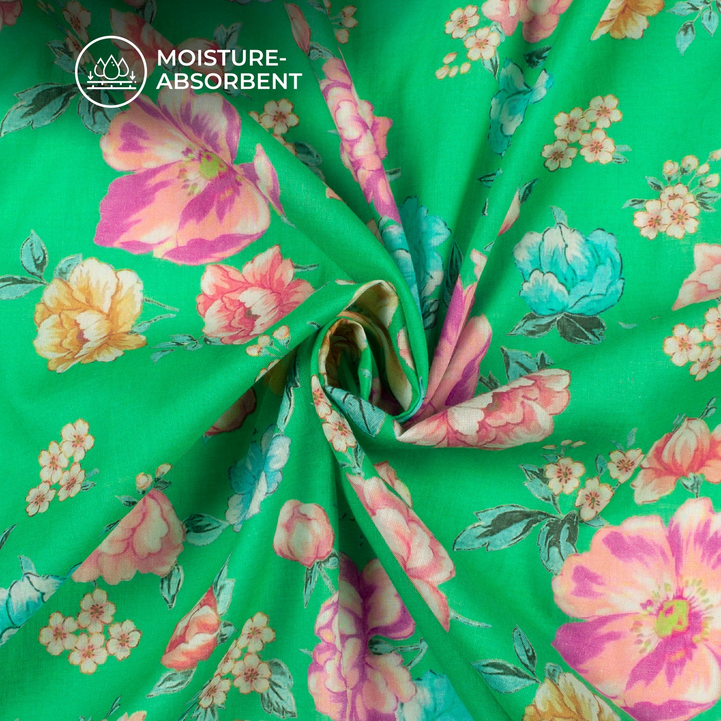 Green Floral Digital Print Pure Cotton Mulmul Fabric