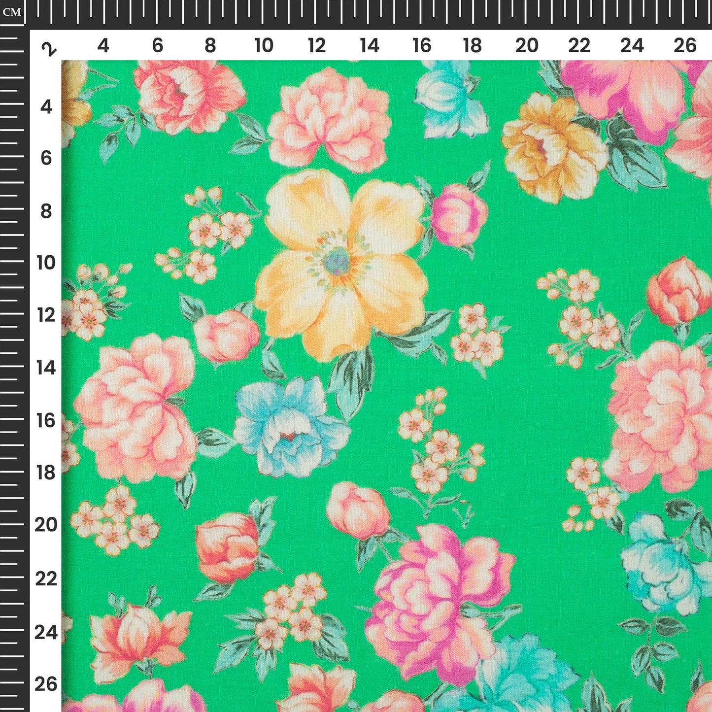 Green Floral Digital Print Pure Cotton Mulmul Fabric