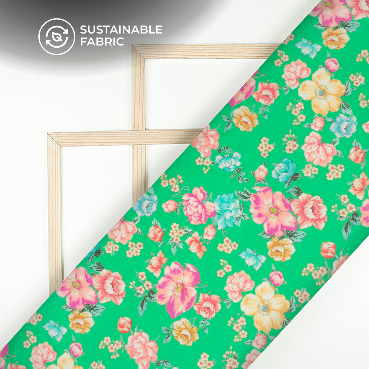 Green Floral Digital Print Pure Cotton Mulmul Fabric