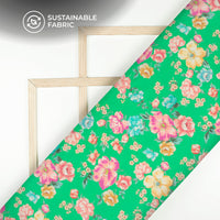 Green Floral Digital Print Pure Cotton Mulmul Fabric