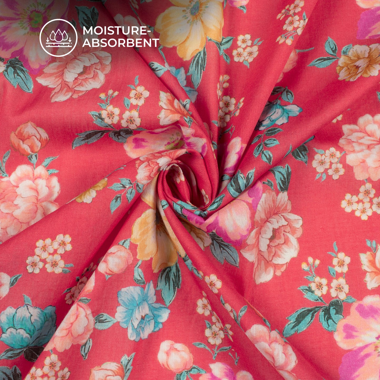 Crimson Red Floral Digital Print Pure Cotton Mulmul Fabric