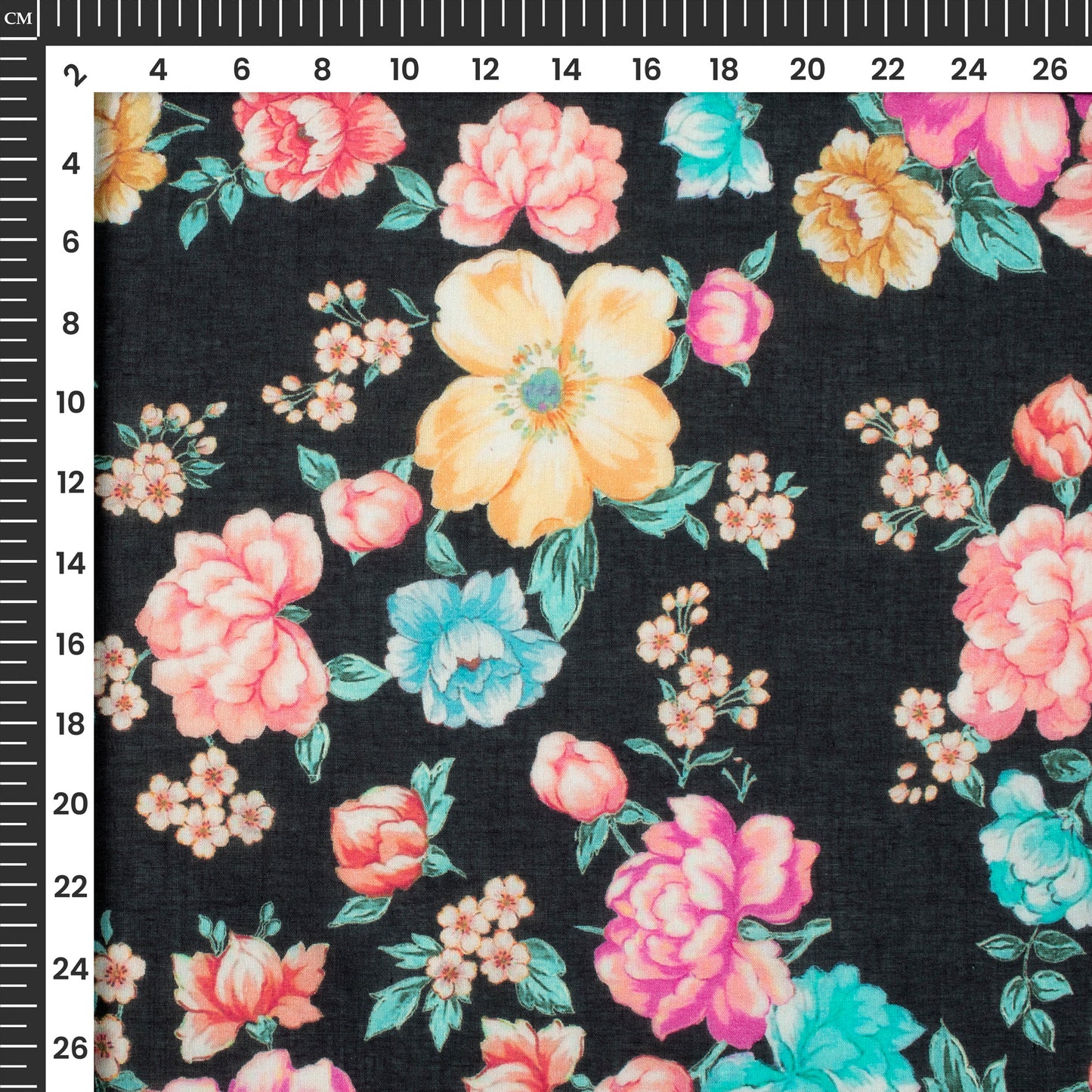 Black Floral Digital Print Pure Cotton Mulmul Fabric