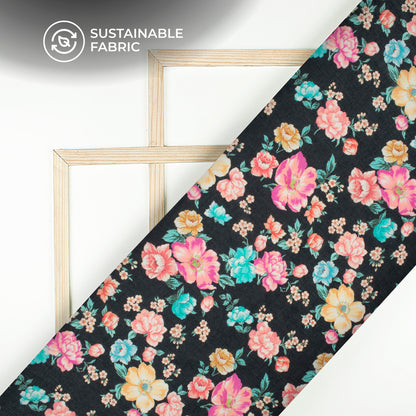 Black Floral Digital Print Pure Cotton Mulmul Fabric