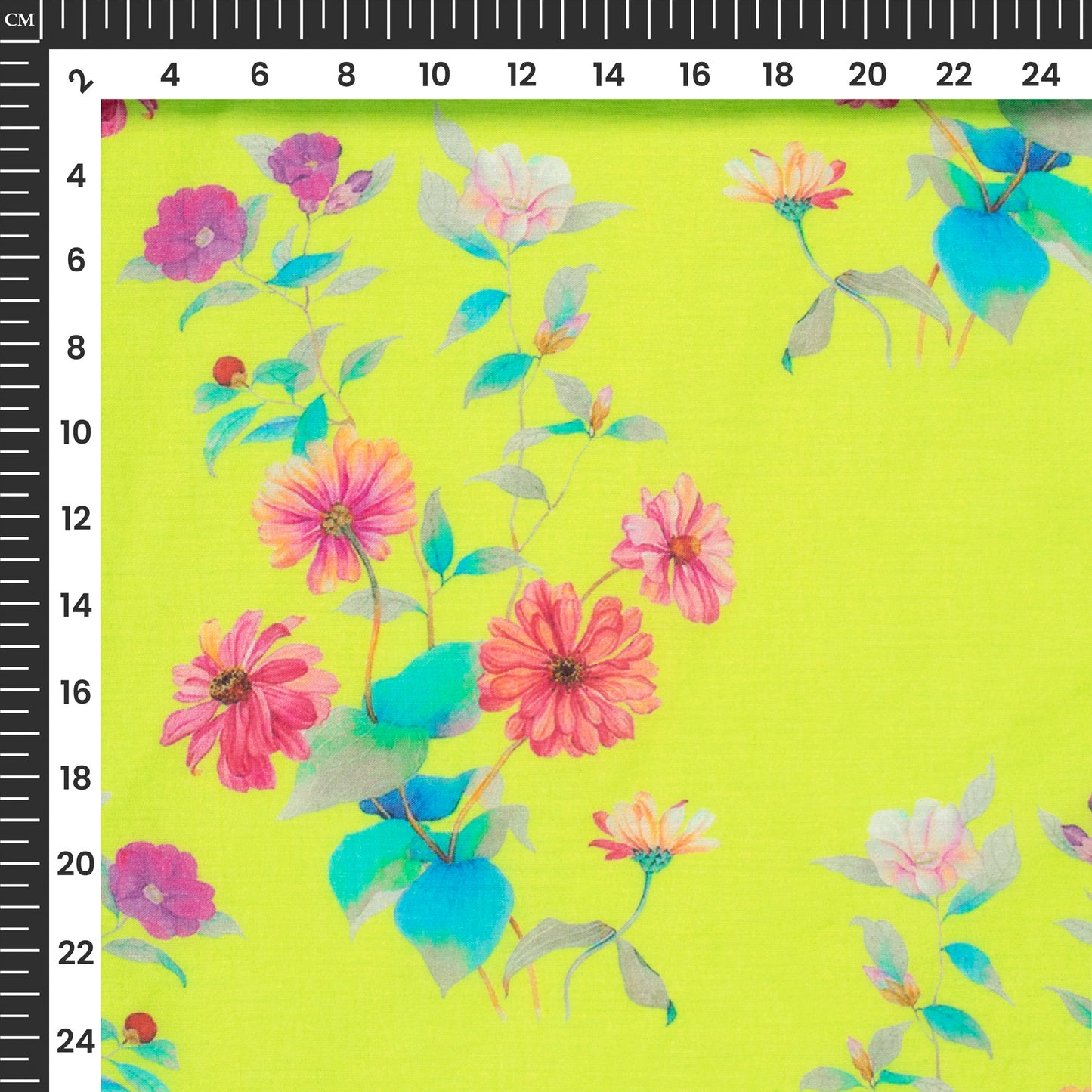 Lime Green Floral Digital Print Pure Cotton Mulmul Fabric