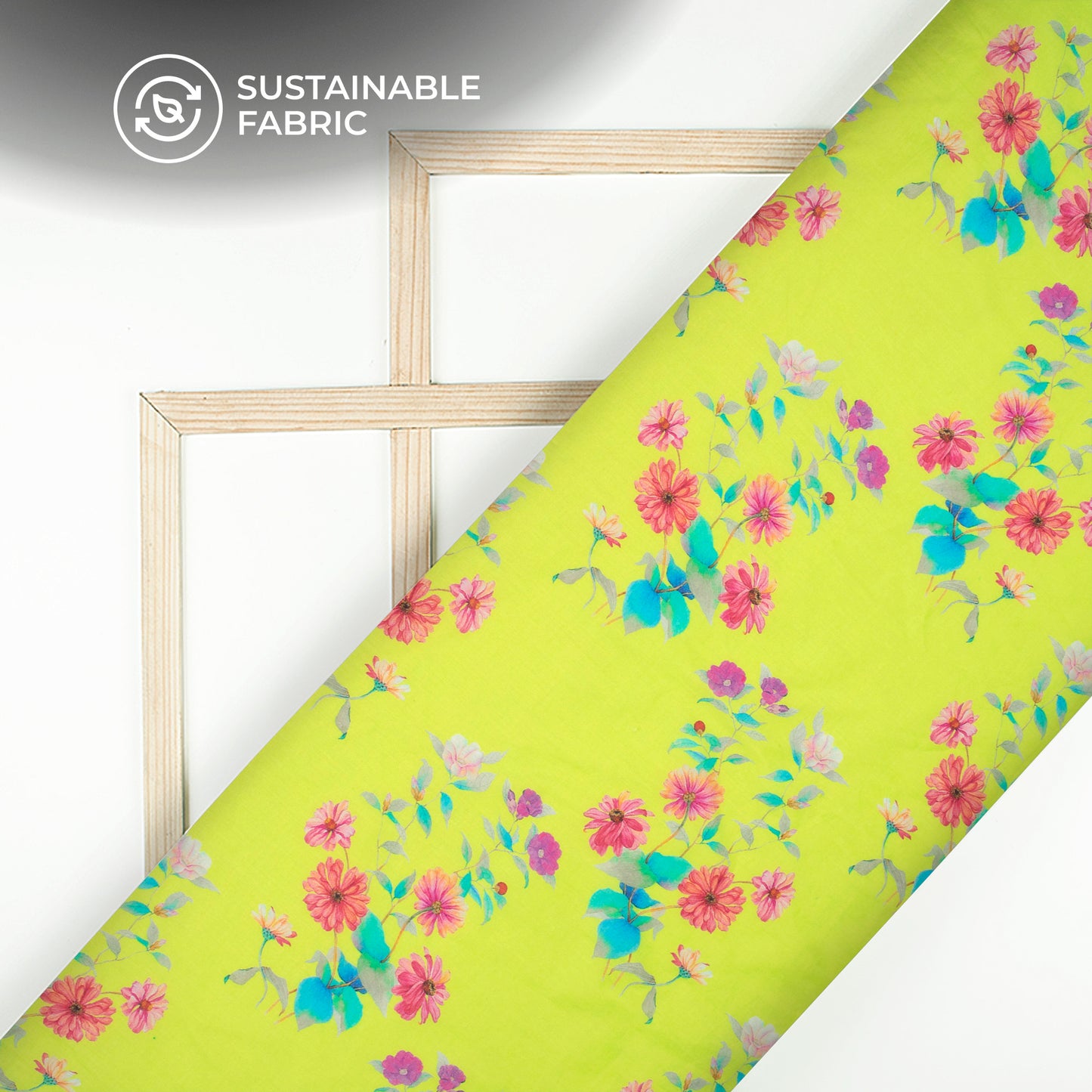 Lime Green Floral Digital Print Pure Cotton Mulmul Fabric