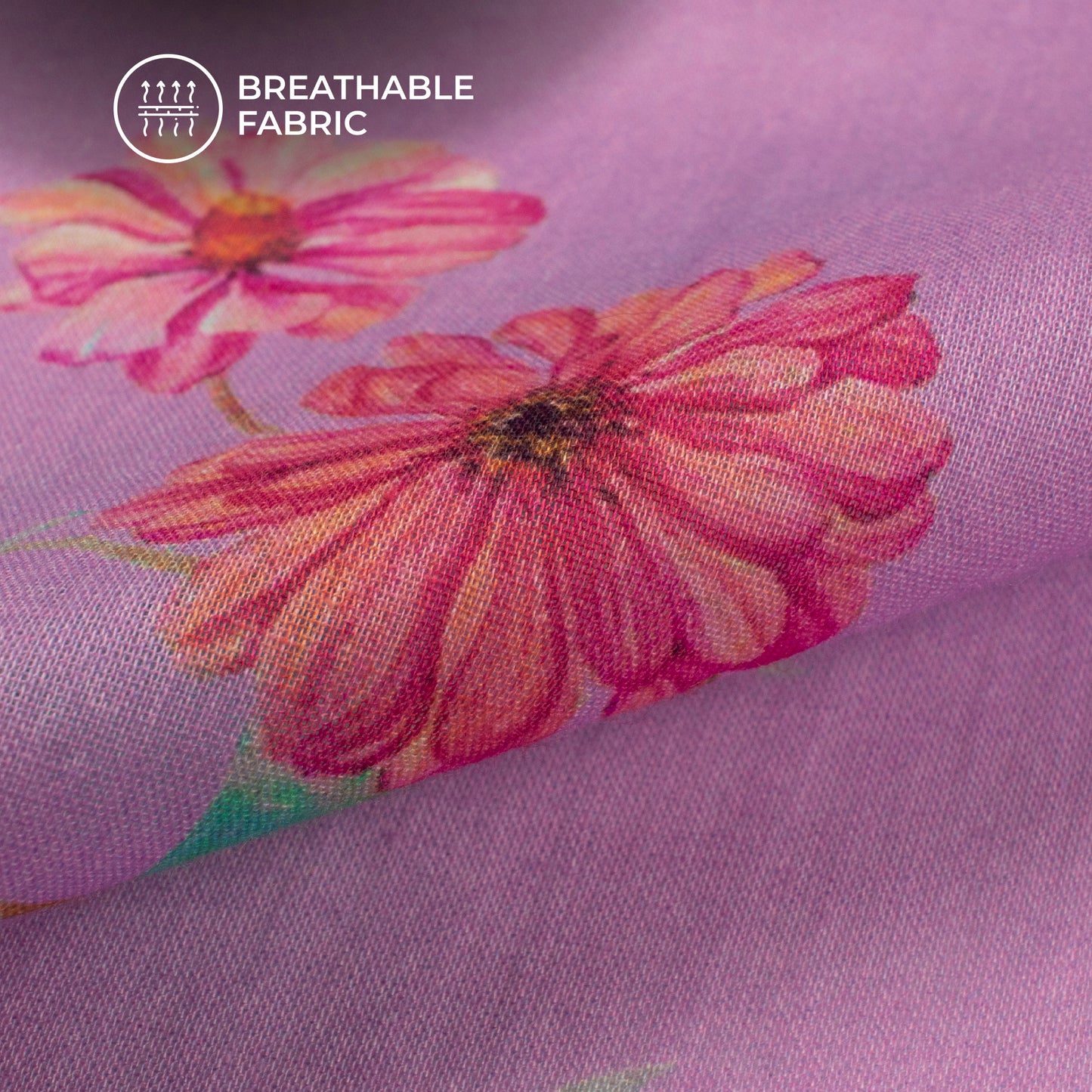 Periwinkle Purple Floral Digital Print Pure Cotton Mulmul Fabric